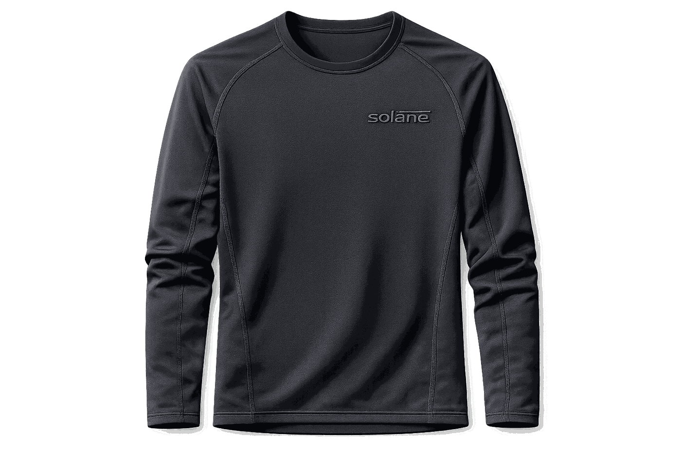 Solane Movement women's activewear, top front, showing the branding components listed beside it.