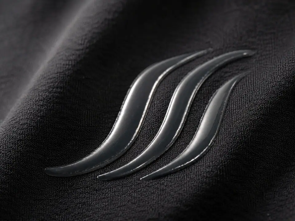 Glossy silicone print raised on black stretch fabric