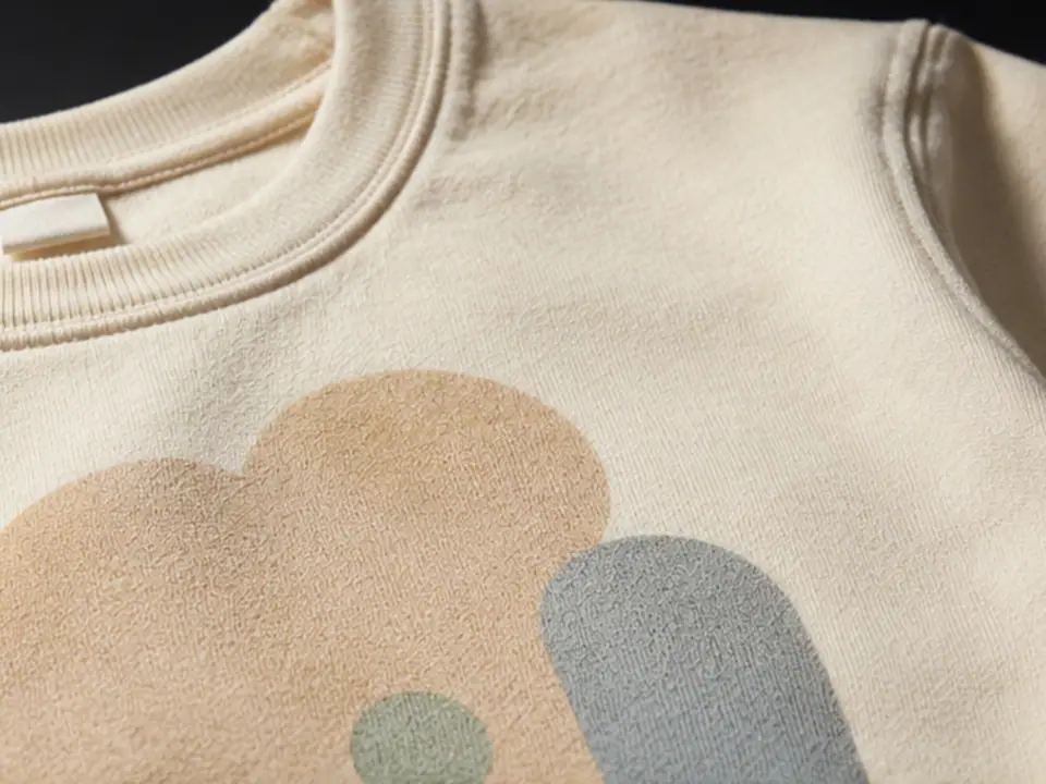 Soft cream kids sweatshirt with a rounded water-based print