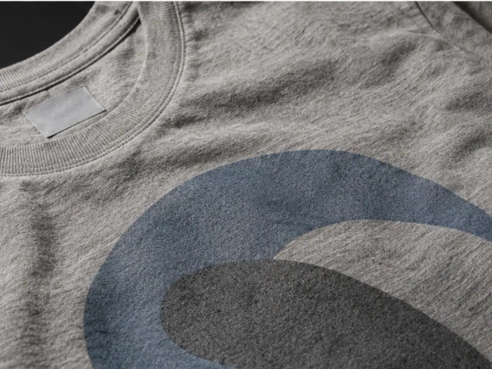 Heather-grey everyday tee with a soft-hand print sunk into the jersey